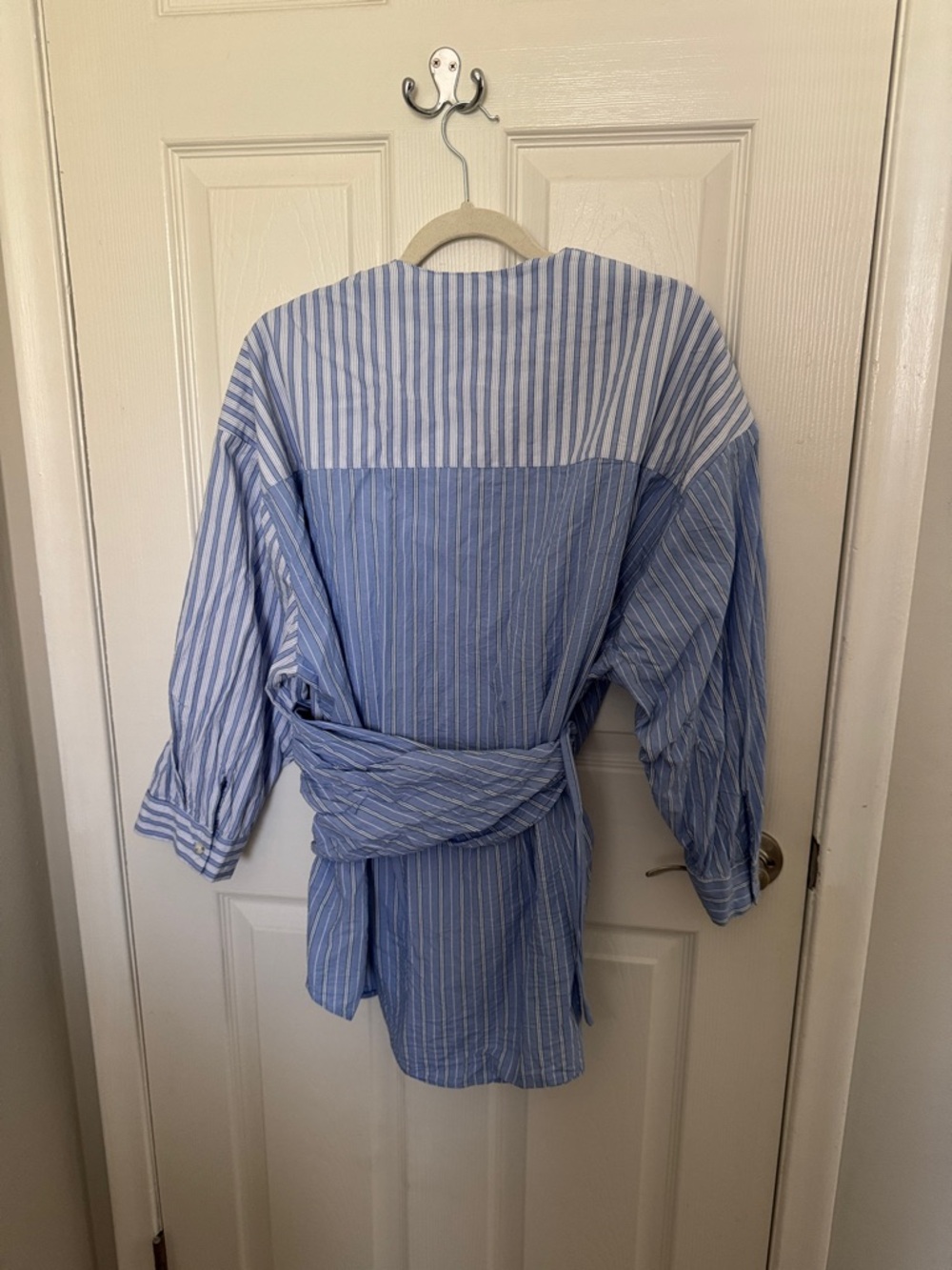 Zara Light Blue & White Striped Wrap Top - Picture 3 of 3